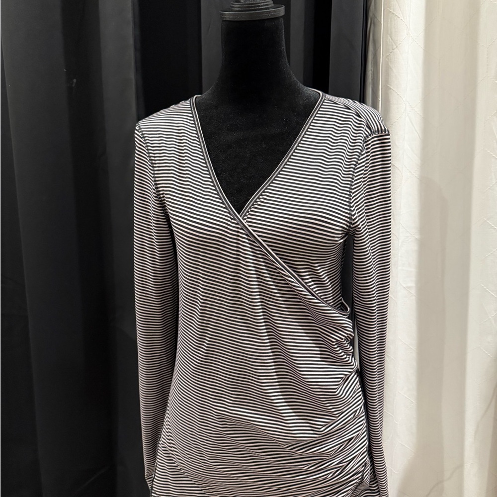 lululemon athletica Black and White Striped Long Sleeve Top